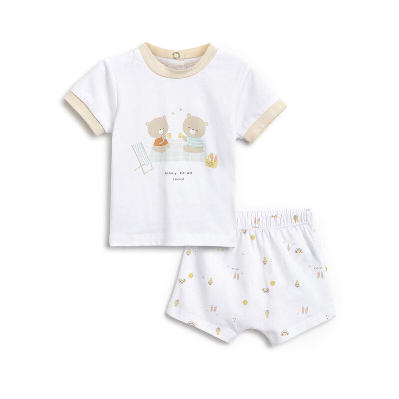 Infants White T-shirt with Short Pants image number 0
